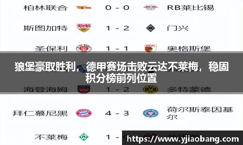 狼堡豪取胜利，德甲赛场击败云达不莱梅，稳固积分榜前列位置